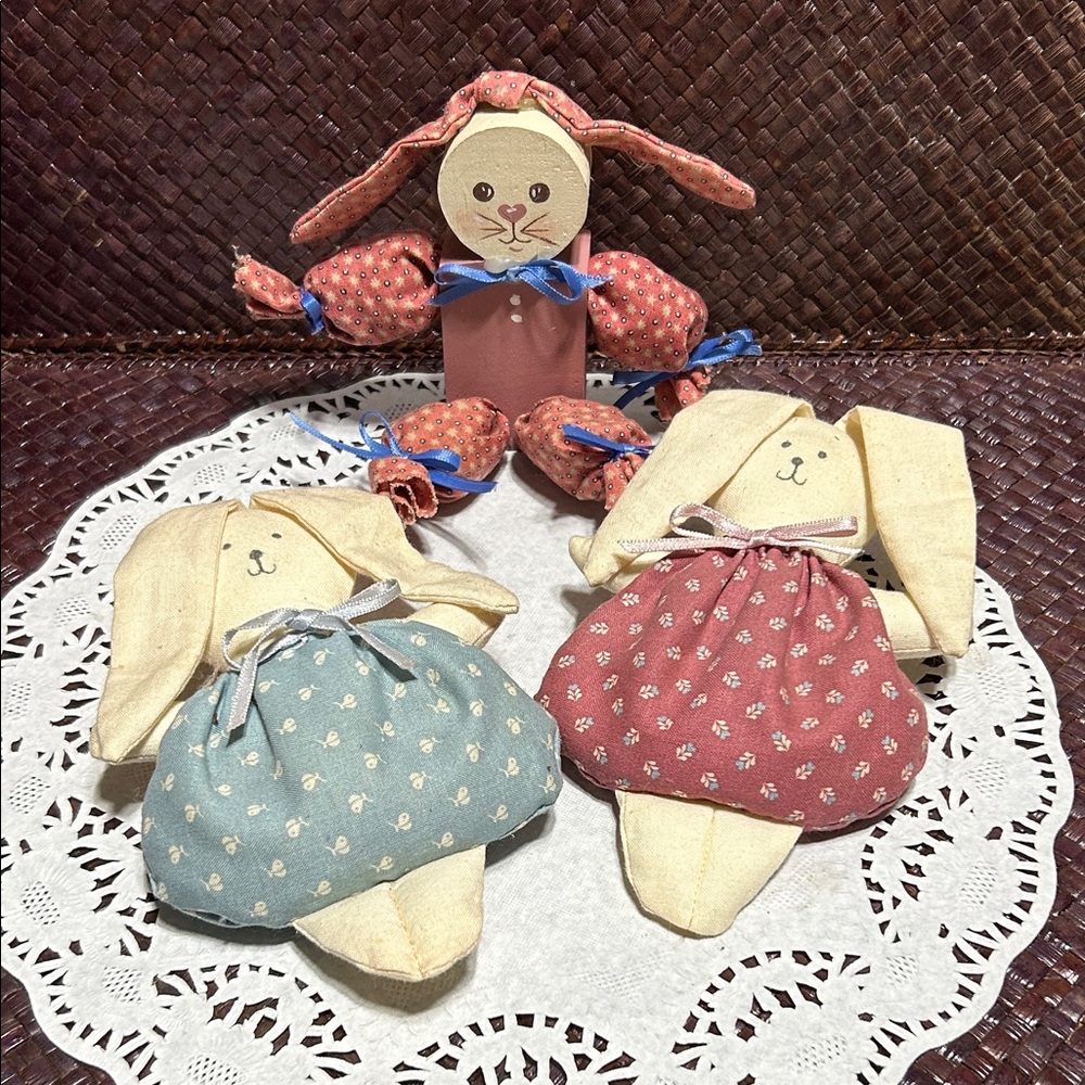 Handcrafted Bunny Decor Set in rose and blue